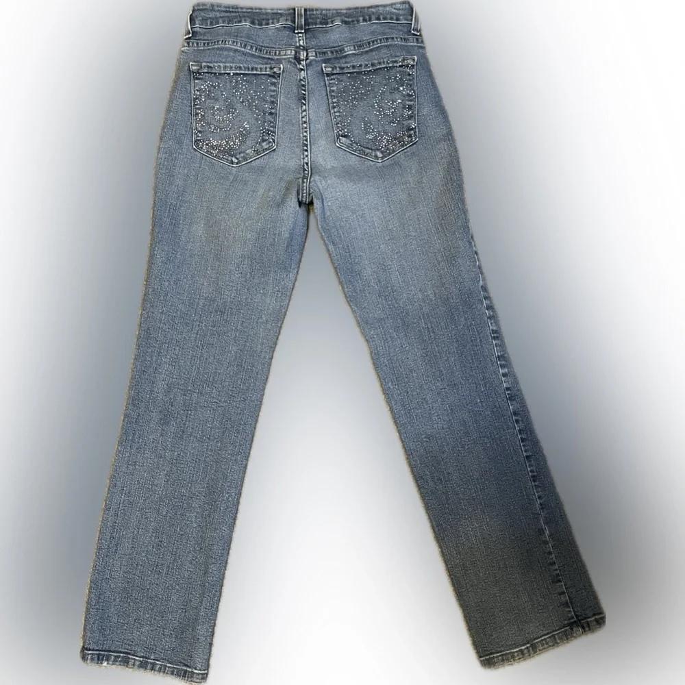 NYDJ Straight Leg Rhinestone Embellished Jeans size 4P - Picture 4 of 14